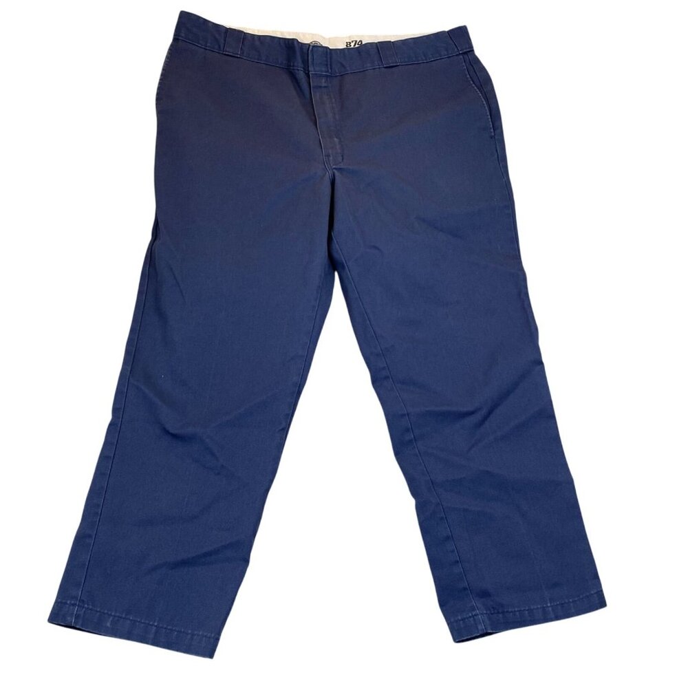 Dickies Mens Work Pants 44x30 Navy Blue Original Fit Flat-Front